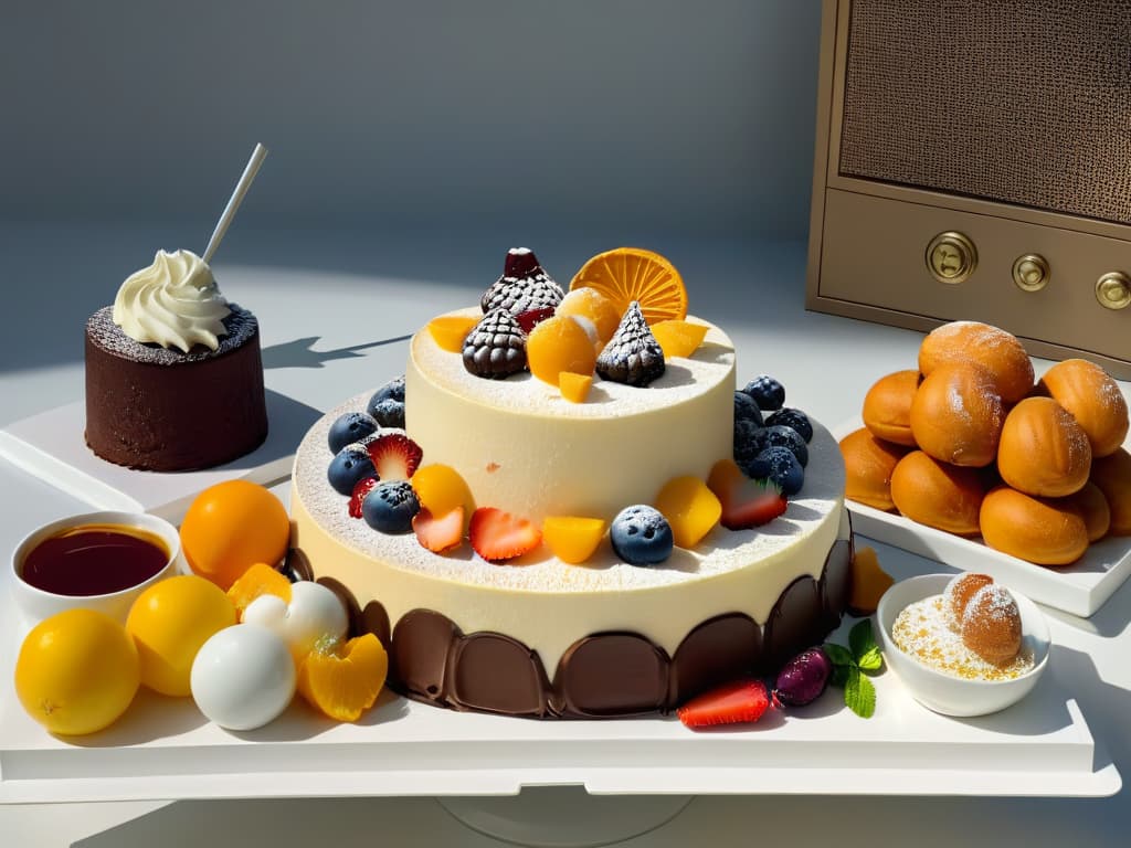  A minimalist, ultradetailed image of a vibrant dessert table showcasing an array of multicultural, multisensory desserts. The table is elegantly set with desserts from different parts of the world, each meticulously crafted and visually stunning. From delicate French pastries to exotic Asian sweets, the desserts are artfully arranged on pristine white platters, creating a visually striking and culturally rich display. The image captures the intricate details and vibrant colors of each dessert, inviting the viewer to explore the diverse world of multisensory desserts influenced by different cultures. hyperrealistic, full body, detailed clothing, highly detailed, cinematic lighting, stunningly beautiful, intricate, sharp focus, f/1. 8, 85mm, (centered image composition), (professionally color graded), ((bright soft diffused light)), volumetric fog, trending on instagram, trending on tumblr, HDR 4K, 8K