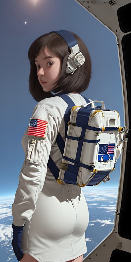  girl-astronaut, without a helmet, with her back