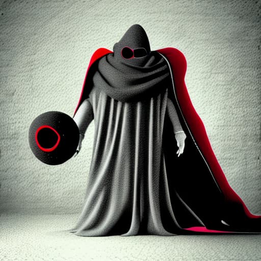 wa-vy style Evil Red apparition with black hole face with black shadow cloak