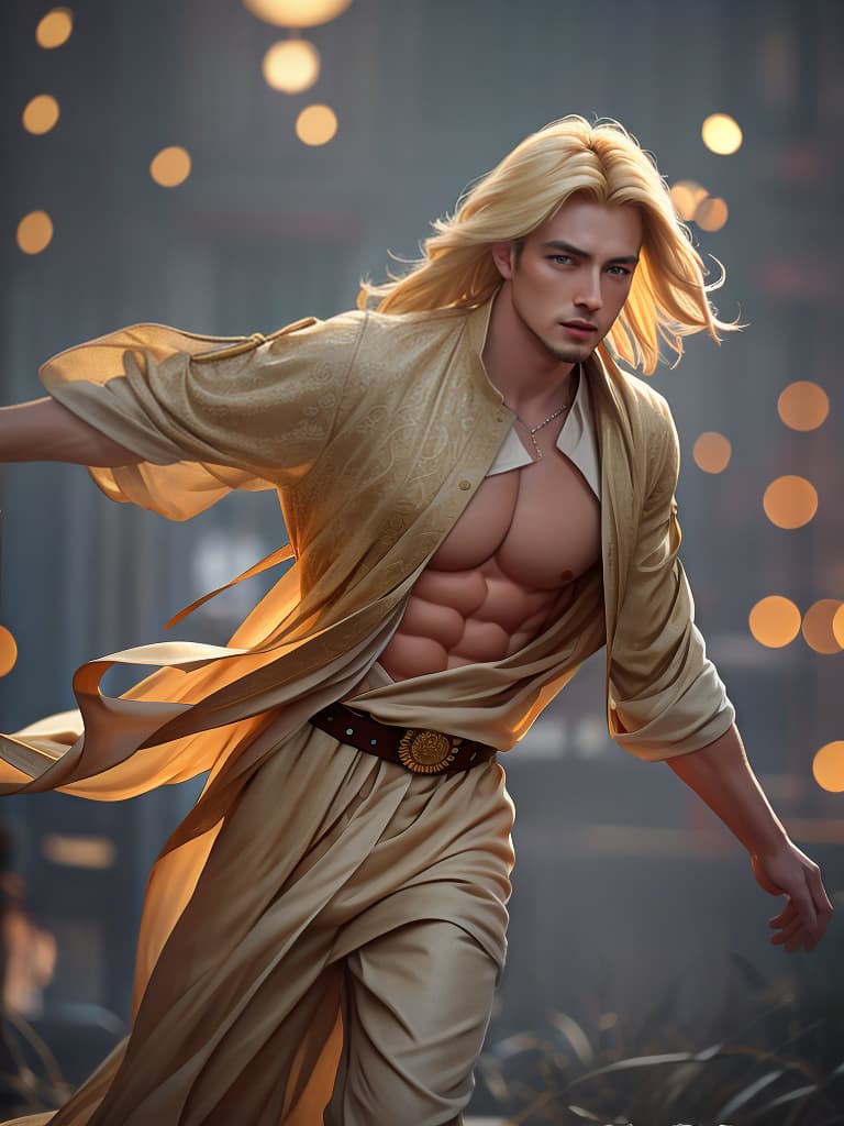  blonde guy running from darkness hyperrealistic, full body, detailed clothing, highly detailed, cinematic lighting, stunningly beautiful, intricate, sharp focus, f/1. 8, 85mm, (centered image composition), (professionally color graded), ((bright soft diffused light)), volumetric fog, trending on instagram, trending on tumblr, HDR 4K, 8K