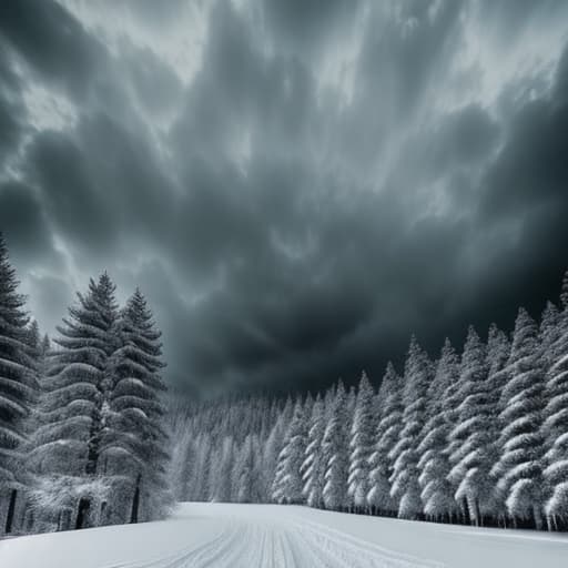  Mysterious atmosphere Snowy forest. Light gray clouds. Beautiful. Sparkling