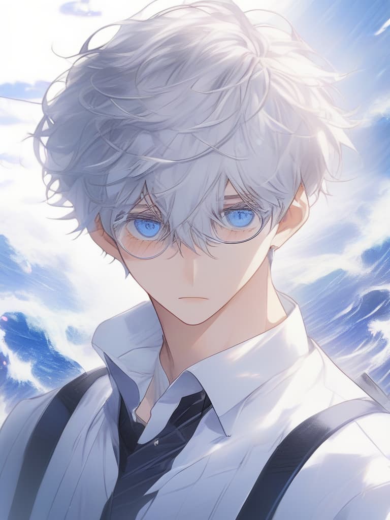  White hair,handsome,cool,boy,wavy hair,wave mash hair,long bangs,blue eyes,ephrile,beautiful,beautiful boy,handsome,white shirt,White hair,handsome,cool,boy,wavy hair,wave mash hair,long bangs,blue eyes,ephrile,beautiful,beautiful boy,handsome,white shirt,(absurd detailed:1.4、best quality:1.4、masterpiece:1.4)、, masterpiece, best quality,8k,ultra detailed,high resolution,an extremely delicate and beautiful,hyper detail