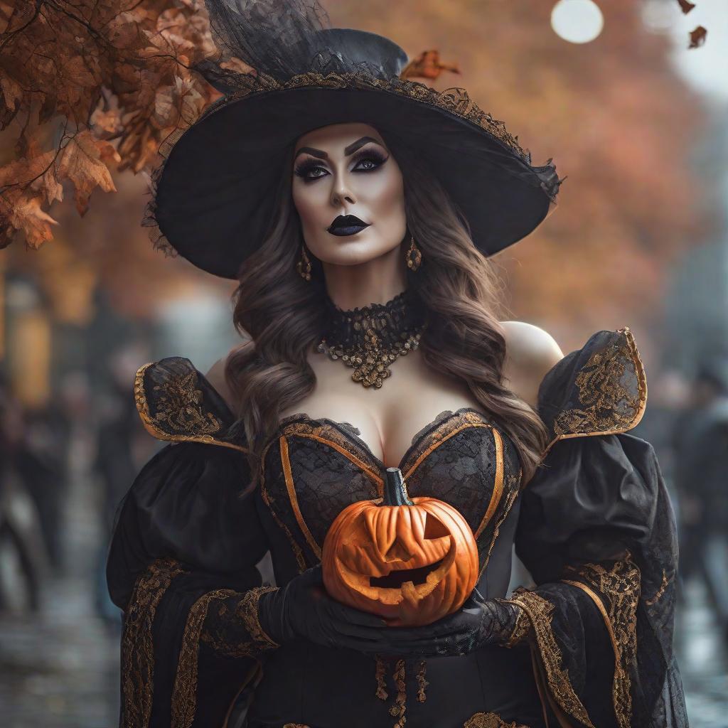  Meet gala de Halloween hyperrealistic, full body, detailed clothing, highly detailed, cinematic lighting, stunningly beautiful, intricate, sharp focus, f/1. 8, 85mm, (centered image composition), (professionally color graded), ((bright soft diffused light)), volumetric fog, trending on instagram, trending on tumblr, HDR 4K, 8K