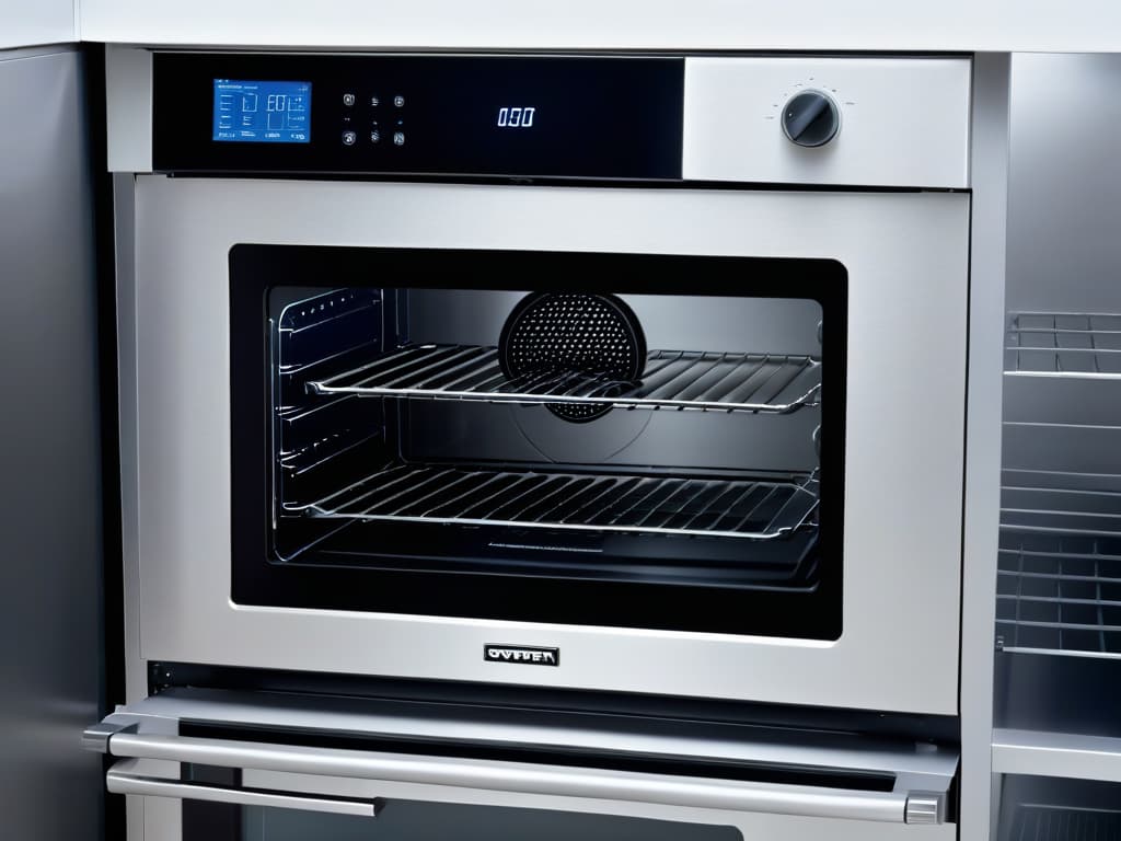  A closeup, ultrahigh definition image of a sophisticated, sleek, and cuttingedge convection oven showcasing advanced digital controls and innovative baking settings, set against a clean, white backdrop, evoking a sense of precision and modernity in pastrymaking technology. hyperrealistic, full body, detailed clothing, highly detailed, cinematic lighting, stunningly beautiful, intricate, sharp focus, f/1. 8, 85mm, (centered image composition), (professionally color graded), ((bright soft diffused light)), volumetric fog, trending on instagram, trending on tumblr, HDR 4K, 8K