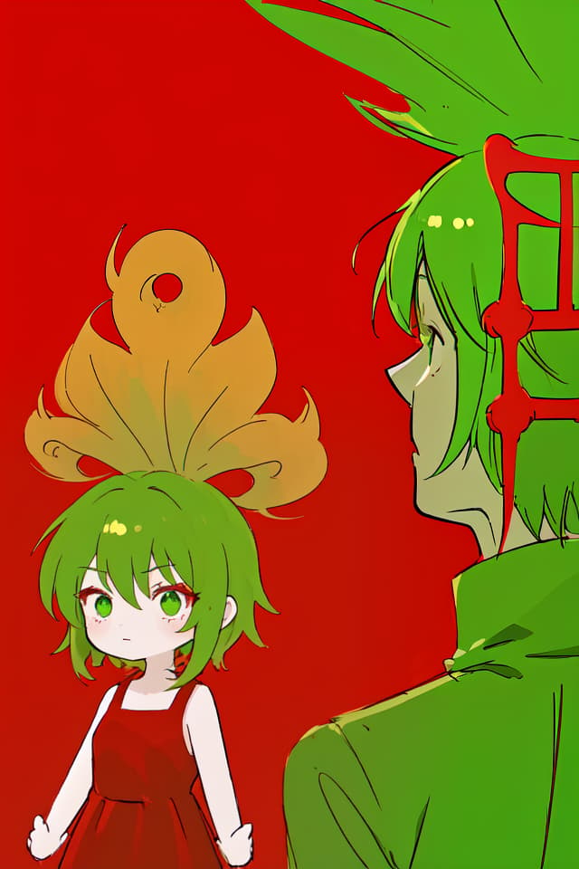  Red color of green hair character