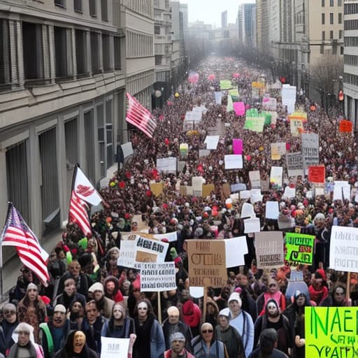  A protest march with about 100 people without a title