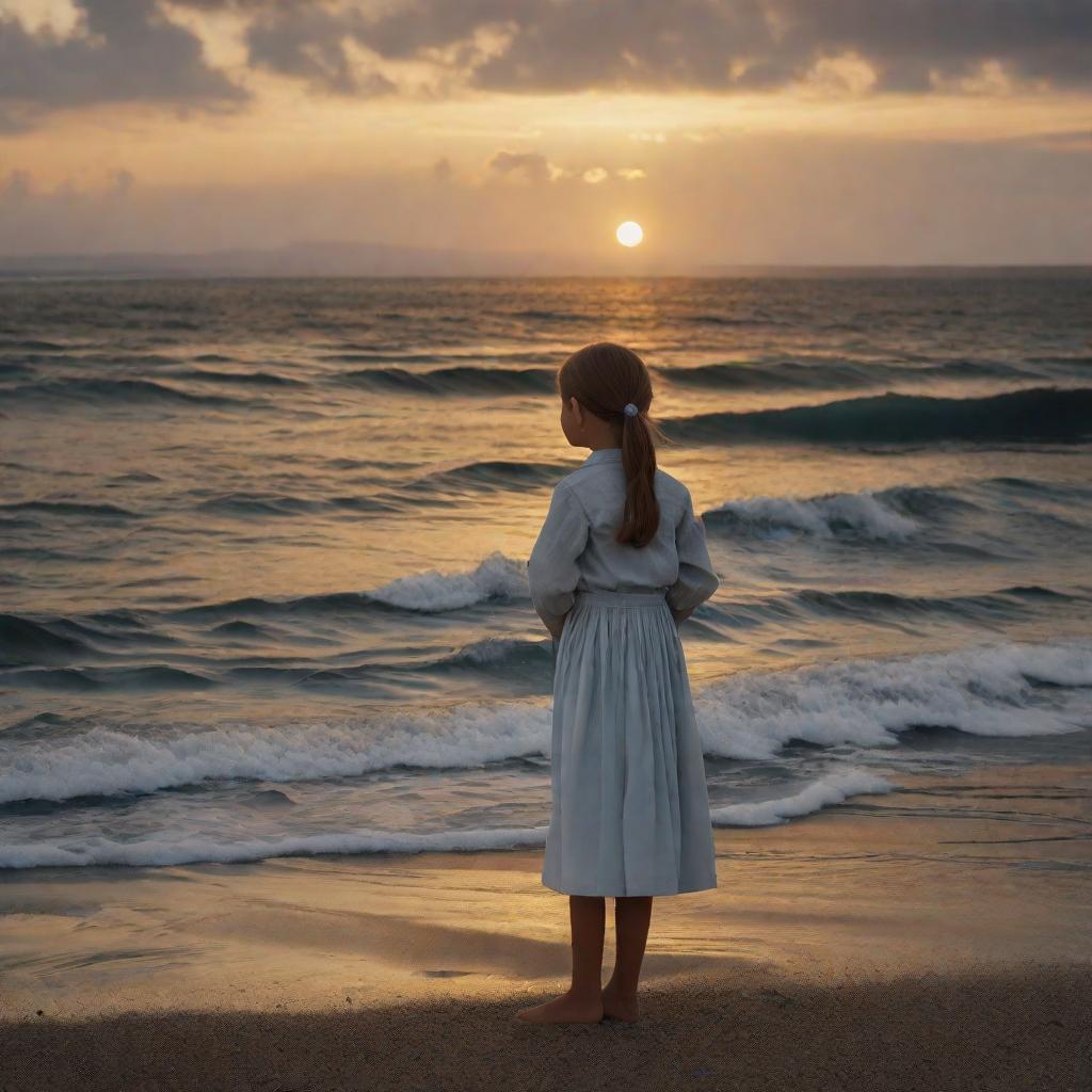  masterpiece, best quality,Photograph: A girl standing by the sea