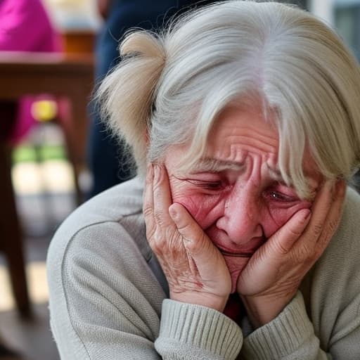  Old woman crying over a dog peeped