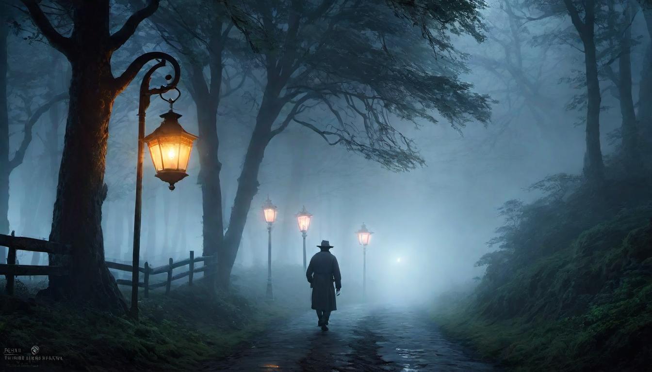  digital illustration, A dimly lit path obscured by fog, a single lantern lighting the way, mysterious journey, the unknown ahead softened by light, perseverance through uncertainty, guiding light, cautious optimism, looking at viewer, dynamic pose, (intricate details, masterpiece, best quality)