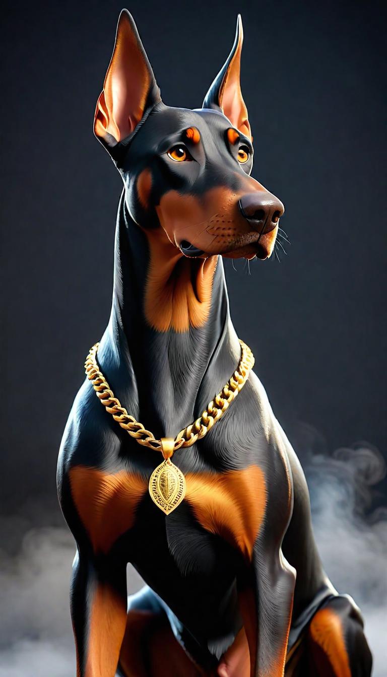  Professional 3D model of Doberman . Rendered with Octane, the model is highly detailed,dramatic lighting. hyperrealistic, full body, detailed clothing, highly detailed, cinematic lighting, stunningly beautiful, intricate, sharp focus, f/1. 8, 85mm, (centered image composition), (professionally color graded), ((bright soft diffused light)), volumetric fog, trending on instagram, trending on tumblr, HDR 4K, 8K