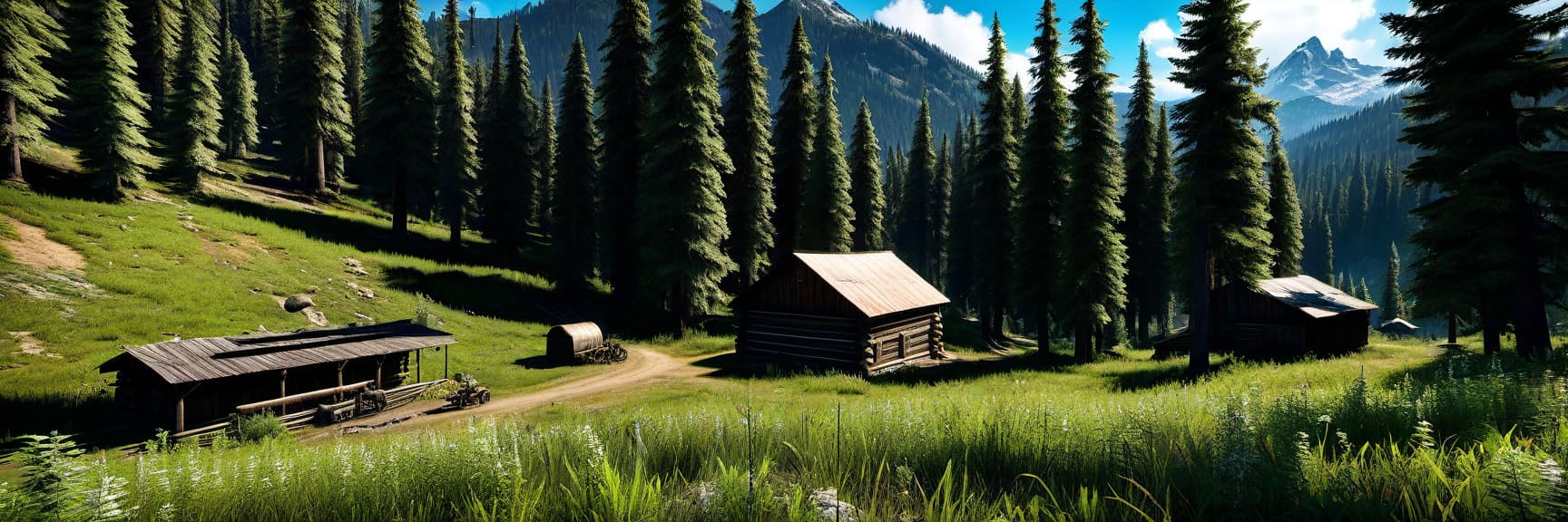  HDR photo of Far Cry 5, mountains, meadow, forest. . High dynamic range, vivid, rich details, clear shadows and highlights, realistic, intense, enhanced contrast, highly detailed hyperrealistic, full body, detailed clothing, highly detailed, cinematic lighting, stunningly beautiful, intricate, sharp focus, f/1. 8, 85mm, (centered image composition), (professionally color graded), ((bright soft diffused light)), volumetric fog, trending on instagram, trending on tumblr, HDR 4K, 8K