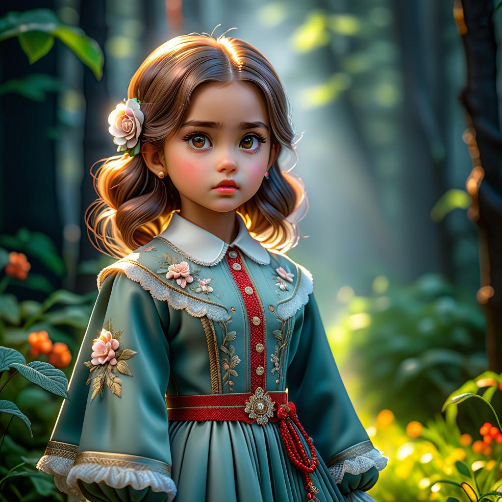  A little girl hyperrealistic, full body, detailed clothing, highly detailed, cinematic lighting, stunningly beautiful, intricate, sharp focus, f/1. 8, 85mm, (centered image composition), (professionally color graded), ((bright soft diffused light)), volumetric fog, trending on instagram, trending on tumblr, HDR 4K, 8K