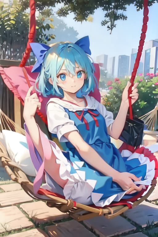  Cirno in a hammock, pastel