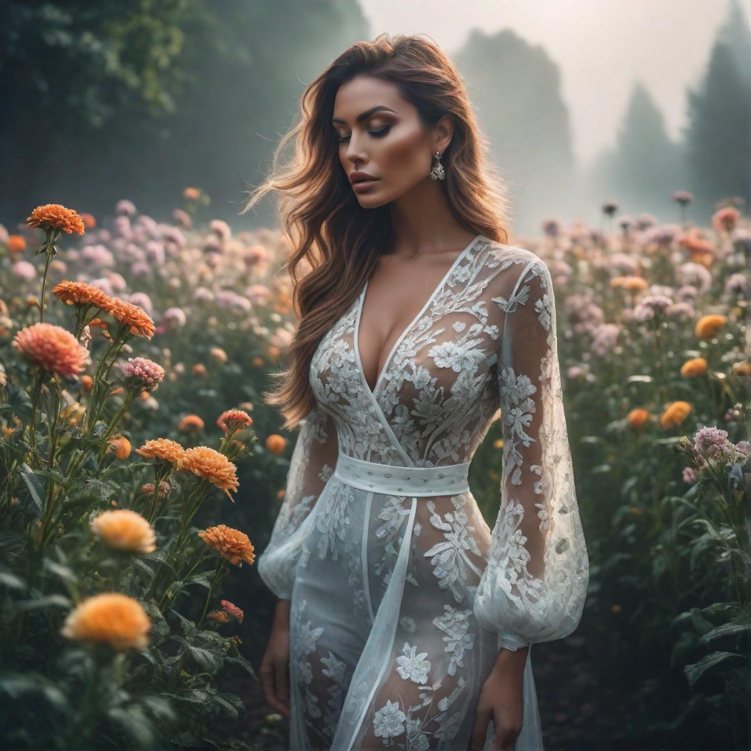  flowers hyperrealistic, full body, detailed clothing, highly detailed, cinematic lighting, stunningly beautiful, intricate, sharp focus, f/1. 8, 85mm, (centered image composition), (professionally color graded), ((bright soft diffused light)), volumetric fog, trending on instagram, trending on tumblr, HDR 4K, 8K