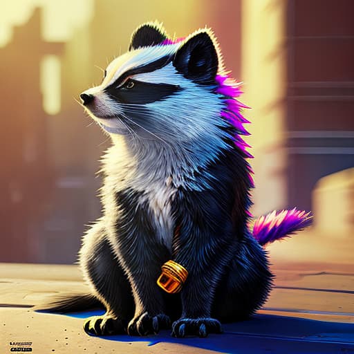 nvinkpunk Skunk pepe le pew with curly mustache smoking a cigar hyperrealistic, full body, detailed clothing, highly detailed, cinematic lighting, stunningly beautiful, intricate, sharp focus, f/1. 8, 85mm, (centered image composition), (professionally color graded), ((bright soft diffused light)), volumetric fog, trending on instagram, trending on tumblr, HDR 4K, 8K