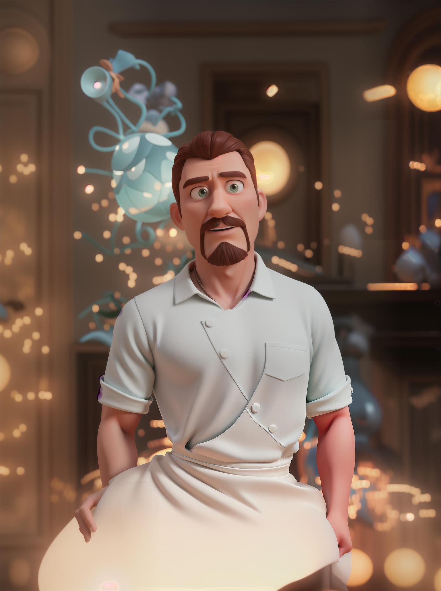  a 3D Disney-style man character from Pixar, in a setting reminiscent of the film Toy Story hyperrealistic, full body, detailed clothing, highly detailed, cinematic lighting, stunningly beautiful, intricate, sharp focus, f/1. 8, 85mm, (centered image composition), (professionally color graded), ((bright soft diffused light)), volumetric fog, trending on instagram, trending on tumblr, HDR 4K, 8K