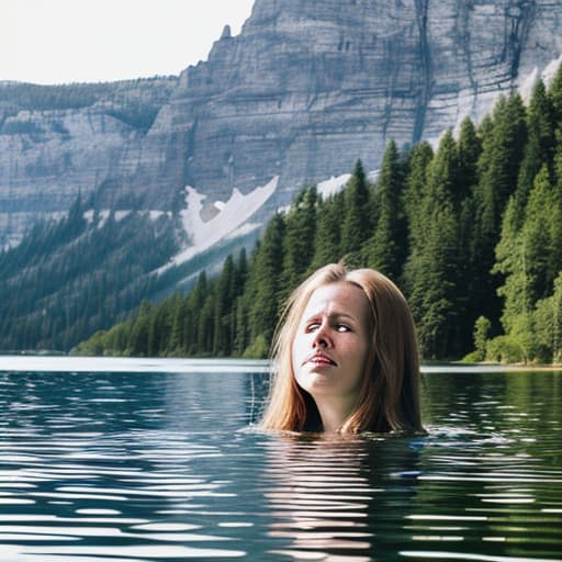  woman's face sticking out from the lake