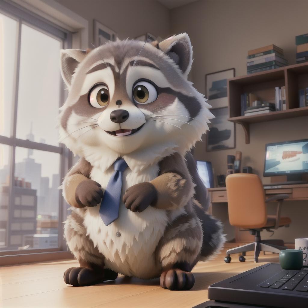  raccoon sitting in gaming chair front a computer on desktop, ((semi anthropomorphic)),(full body), tail, belly, sitting, fat, (chubby), (((white background))), solo, desktop, gaming chair, side view,  [[[clothes]]] hyperrealistic, full body, detailed clothing, highly detailed, cinematic lighting, stunningly beautiful, intricate, sharp focus, f/1. 8, 85mm, (centered image composition), (professionally color graded), ((bright soft diffused light)), volumetric fog, trending on instagram, trending on tumblr, HDR 4K, 8K