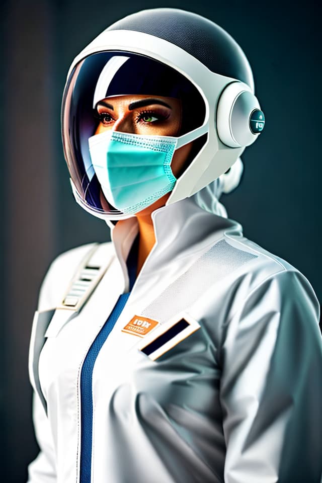 Photo, portrait, inch head, nurse wearing protective clothing, movie lens hyperrealistic, full body, detailed clothing, highly detailed, cinematic lighting, stunningly beautiful, intricate, sharp focus, f/1. 8, 85mm, (centered image composition), (professionally color graded), ((bright soft diffused light)), volumetric fog, trending on instagram, trending on tumblr, HDR 4K, 8K