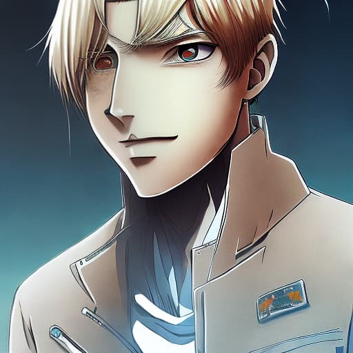 mdjrny-v4 style an anime character with blond hair, green eyes, in the style of attack on titan