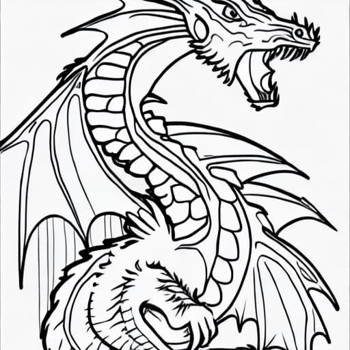  dragon coloring page for kids, isolated white background