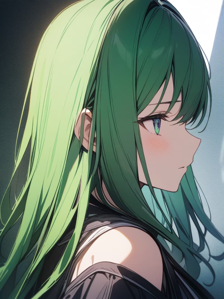  Green hair character dark shadow, masterpiece, best quality,8k,ultra detailed,high resolution,an extremely delicate and beautiful,hyper detail