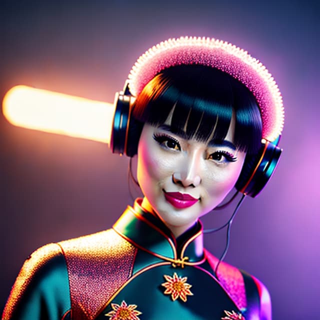  Photo, portrait, cheerful, dream, musician, headgear, cheongsam, contemporary realism hyperrealistic, full body, detailed clothing, highly detailed, cinematic lighting, stunningly beautiful, intricate, sharp focus, f/1. 8, 85mm, (centered image composition), (professionally color graded), ((bright soft diffused light)), volumetric fog, trending on instagram, trending on tumblr, HDR 4K, 8K