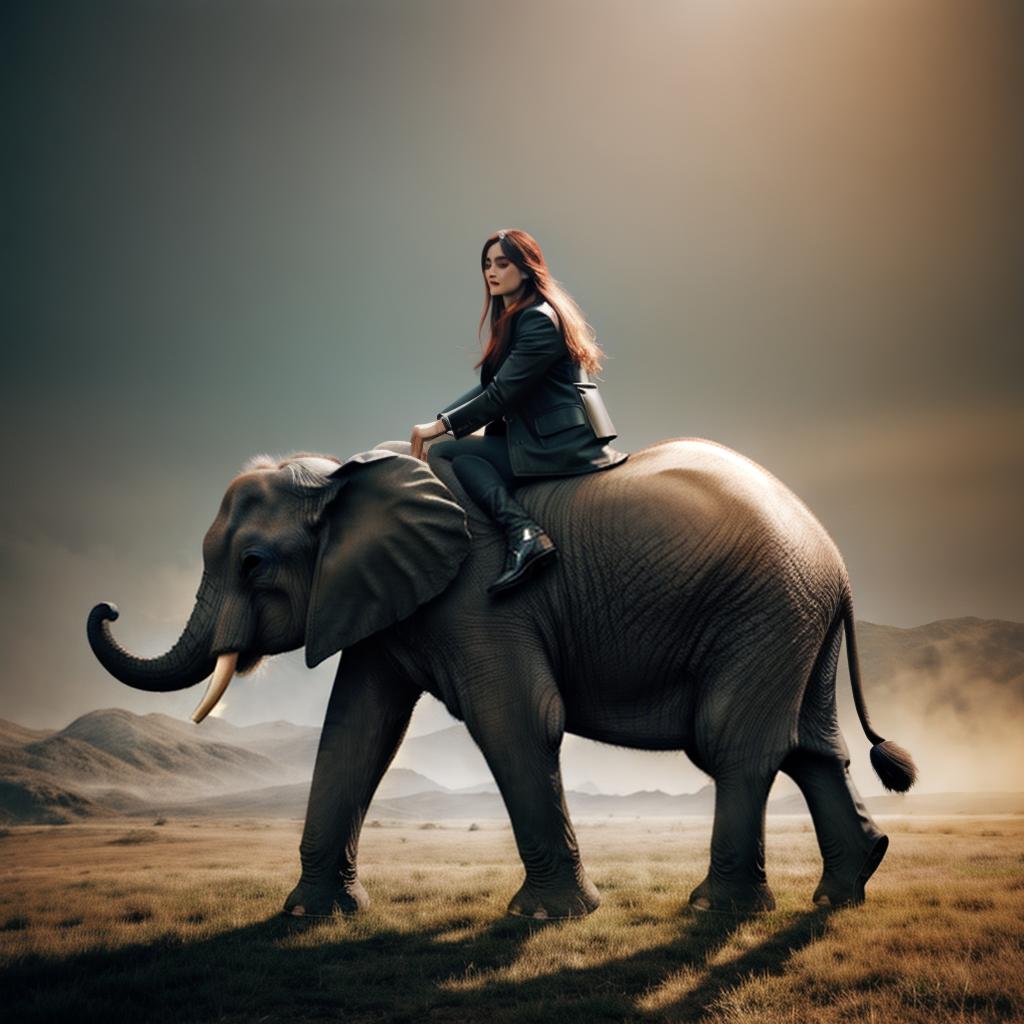  Elephant sit on a Dog hyperrealistic, full body, detailed clothing, highly detailed, cinematic lighting, stunningly beautiful, intricate, sharp focus, f/1. 8, 85mm, (centered image composition), (professionally color graded), ((bright soft diffused light)), volumetric fog, trending on instagram, trending on tumblr, HDR 4K, 8K