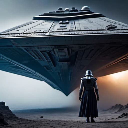  star destroyer hyperrealistic, full body, detailed clothing, highly detailed, cinematic lighting, stunningly beautiful, intricate, sharp focus, f/1. 8, 85mm, (centered image composition), (professionally color graded), ((bright soft diffused light)), volumetric fog, trending on instagram, trending on tumblr, HDR 4K, 8K