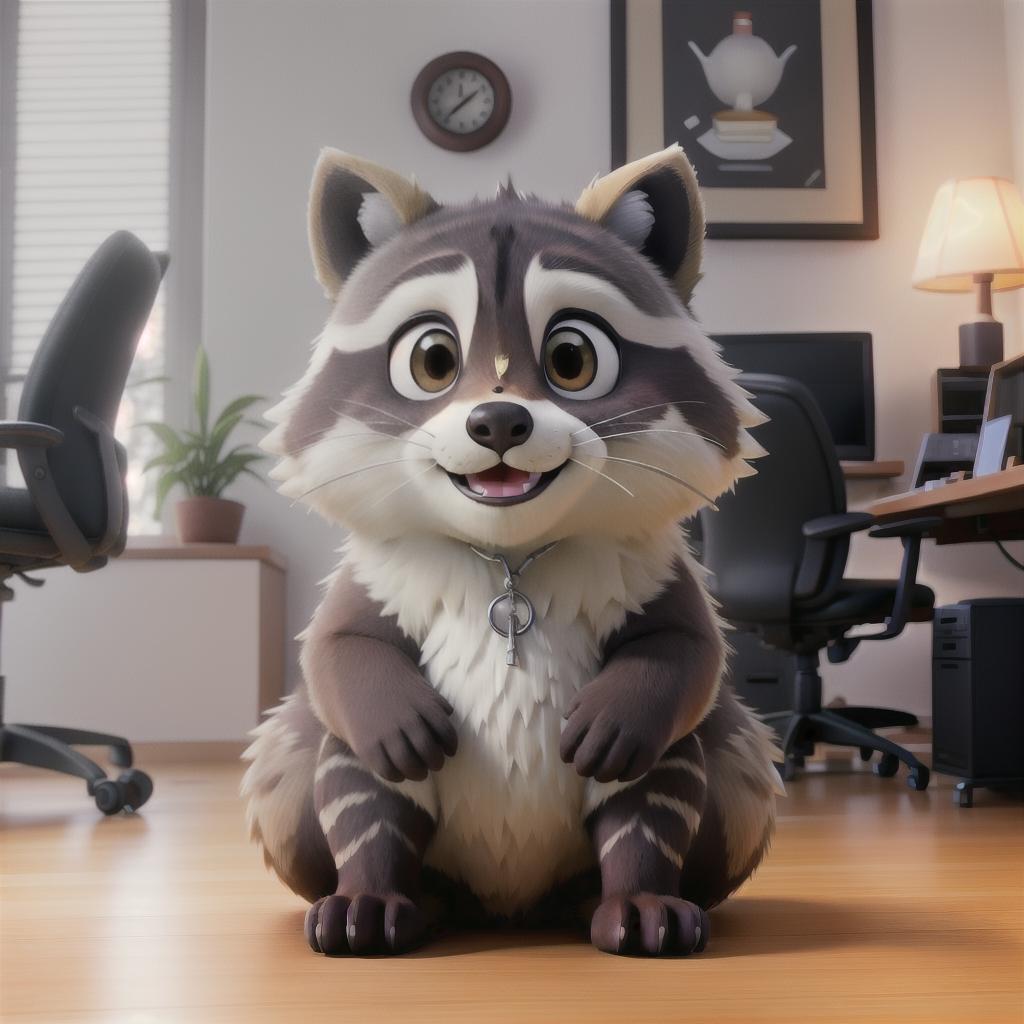  raccoon sitting in gaming chair front a computer on desktop, ((semi anthropomorphic)),(full body), tail, belly, sitting, fat, (chubby), (((white background))), solo, desktop, gaming chair, side view,  [[[clothes]]] hyperrealistic, full body, detailed clothing, highly detailed, cinematic lighting, stunningly beautiful, intricate, sharp focus, f/1. 8, 85mm, (centered image composition), (professionally color graded), ((bright soft diffused light)), volumetric fog, trending on instagram, trending on tumblr, HDR 4K, 8K