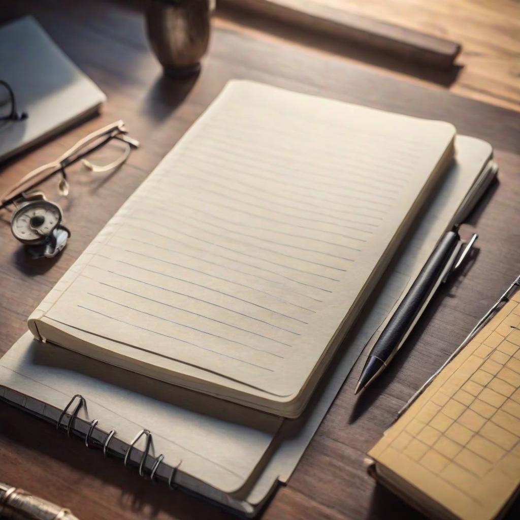  ((A closed notebook)), which is lying on a school desk, view from above hyperrealistic, full body, detailed clothing, highly detailed, cinematic lighting, stunningly beautiful, intricate, sharp focus, f/1. 8, 85mm, (centered image composition), (professionally color graded), ((bright soft diffused light)), volumetric fog, trending on instagram, trending on tumblr, HDR 4K, 8K