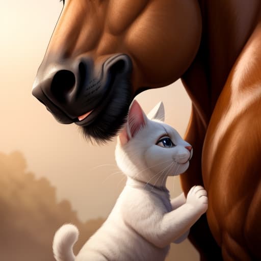  A big horse shoving his huge cock into a small white cat, open eyes, digital art, masterpiece, 4k, fine details,