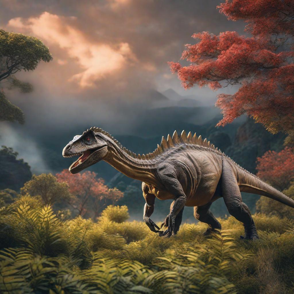  Dinosaurio hyperrealistic, full body, detailed clothing, highly detailed, cinematic lighting, stunningly beautiful, intricate, sharp focus, f/1. 8, 85mm, (centered image composition), (professionally color graded), ((bright soft diffused light)), volumetric fog, trending on instagram, trending on tumblr, HDR 4K, 8K