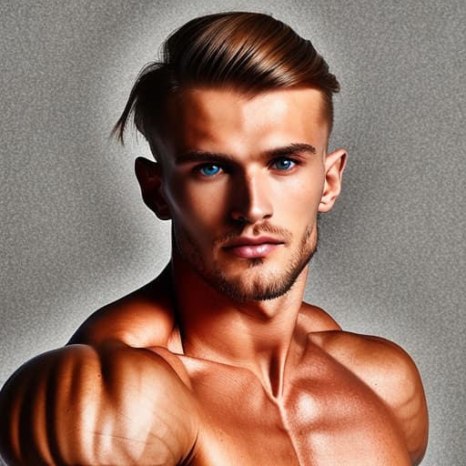 portrait+ style Russian queer fitness model blonde hunk dude face