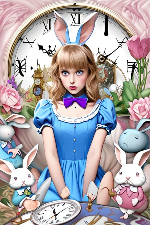  Alice in wonderland, rabbit with clock