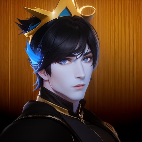  A male genie with a blue complexion and a muscular body, with long black hair and golden eyes, ((best quality)), ((masterpiece)), highly detailed, absurdres, HDR 4K, 8K
