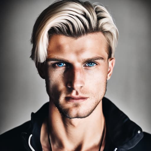 portrait+ style Russian queer fitness model blonde hunk dude face