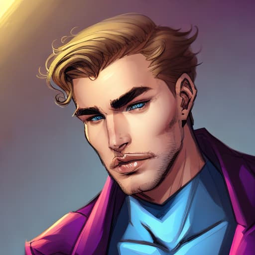 portrait+ style dc superhero queer blonde hunk dude face