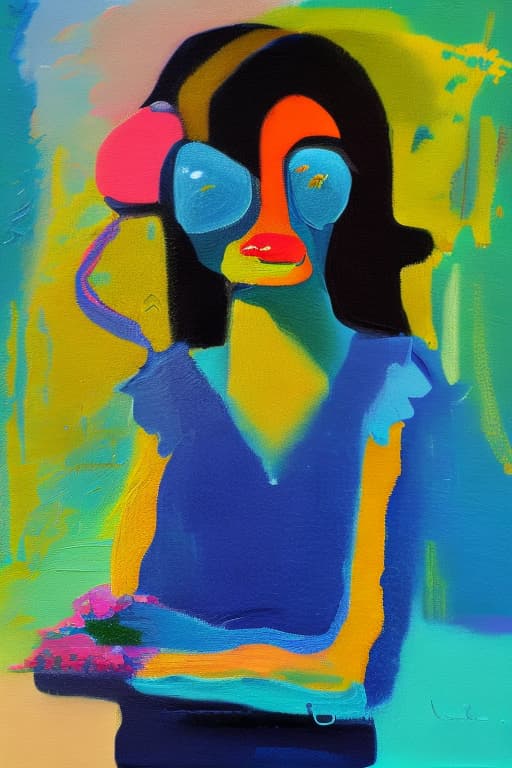 wa-vy style Expressionism mother and painting