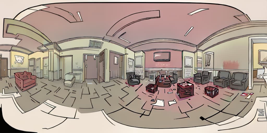  cubemap, equirectangular, 360 degree panaroma, a grid map of a crime scene in a 4 star hotel room, with blood and destroyed furniture