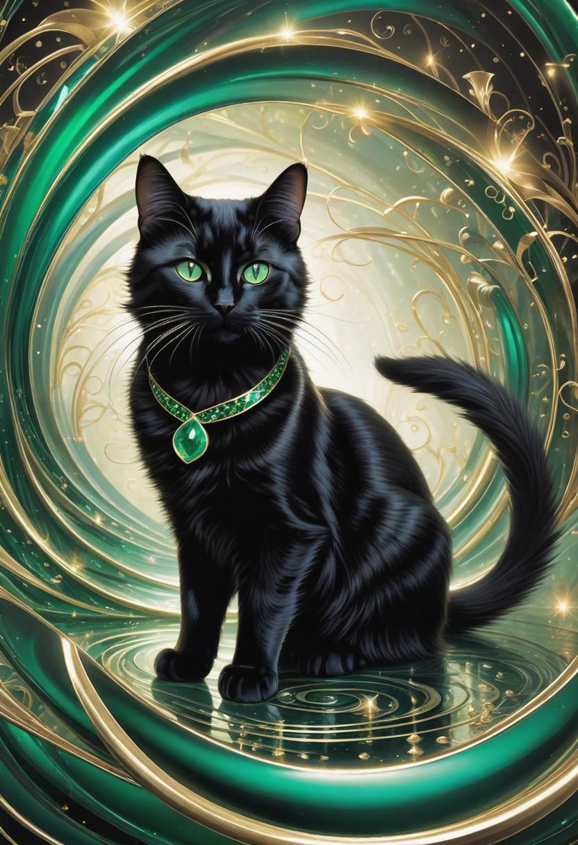  1. An elegant, black cat with mesmerizing emerald green eyes, surrounded by swirling ferrofluid patterns that mimic the graceful movements of a feline, creating a mystical atmosphere.

2. A mischievous tabby cat, its fur transformed into flowing, metallic ribbons, reflecting the ambient light in a captivating ferrofluid style, adding an otherworldly charm to its playful demeanor.

3. A regal Persian cat, its luxurious fur transformed into liquid-like pools of ferrofluid, creating a majestic and surreal portrait that showcases the cat's innate elegance in a unique and captivating way. hyperrealistic, full body, detailed clothing, highly detailed, cinematic lighting, stunningly beautiful, intricate, sharp focus, f/1. 8, 85mm, (centered image composition), (professionally color graded), ((bright soft diffused light)), volumetric fog, trending on instagram, trending on tumblr, HDR 4K, 8K
