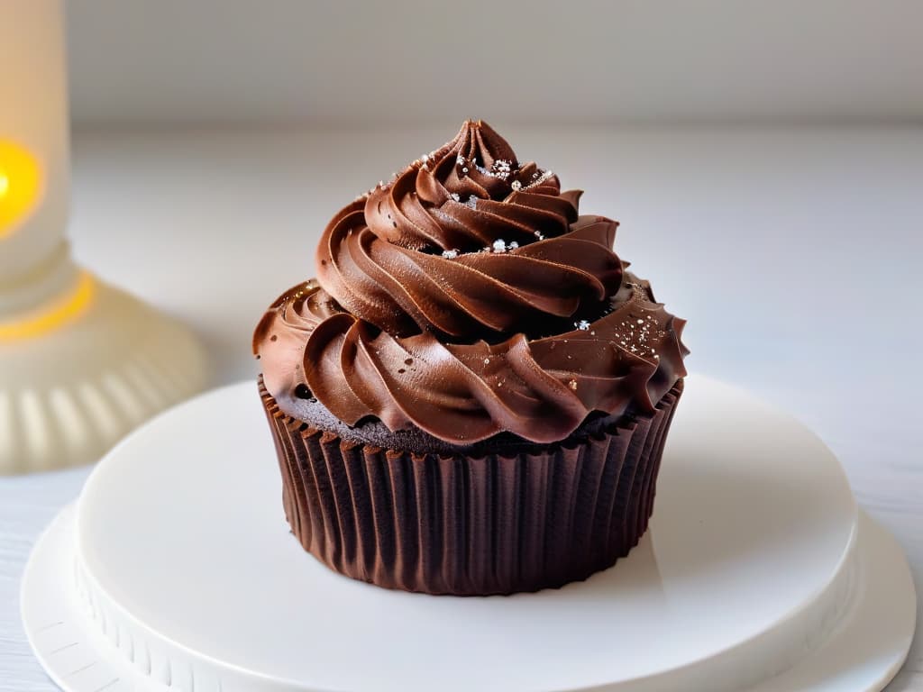  A closeup, ultradetailed image of a delicate piping bag filled with rich, creamy chocolate frosting, with tiny cocoa particles glistening in the light, ready to be swirled onto a perfectly baked cupcake. The focus is on the intricate nozzle design, showcasing the precision and artistry involved in creating decadent pastries. hyperrealistic, full body, detailed clothing, highly detailed, cinematic lighting, stunningly beautiful, intricate, sharp focus, f/1. 8, 85mm, (centered image composition), (professionally color graded), ((bright soft diffused light)), volumetric fog, trending on instagram, trending on tumblr, HDR 4K, 8K