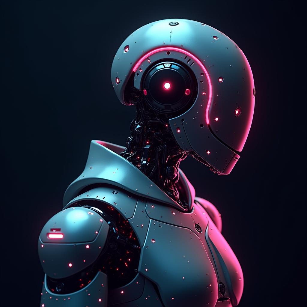  artificial intelligence robot, (logo), advanced, high tech, sleek, sci fi, abstract, digital elements, metallic, neon colors, progressive