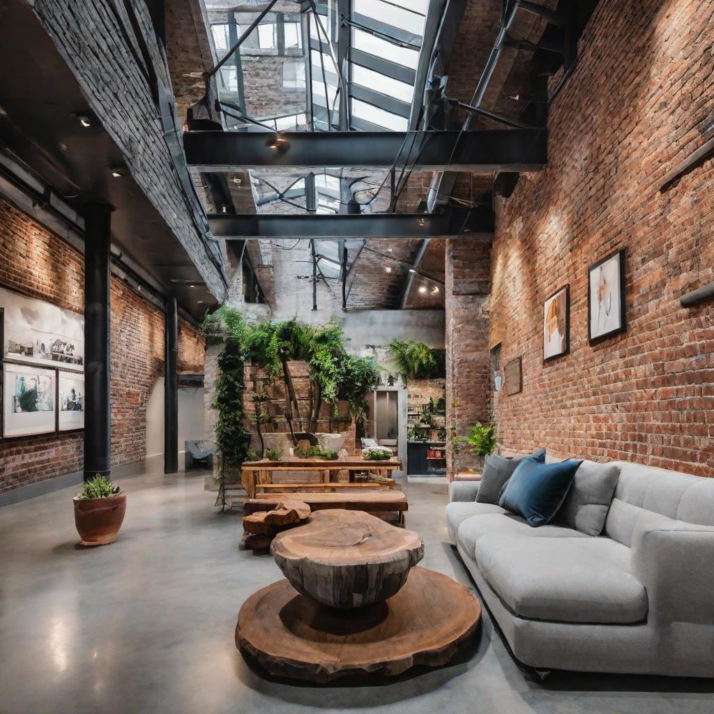   Picture a loft space featuring exposed brick walls, polished concrete floors, and metal framed furniture for an urban vibe. 8k, cinematic lighting, HDR