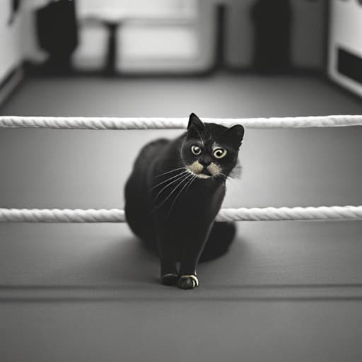 analog style tyson fury as a cat in the boxing ring