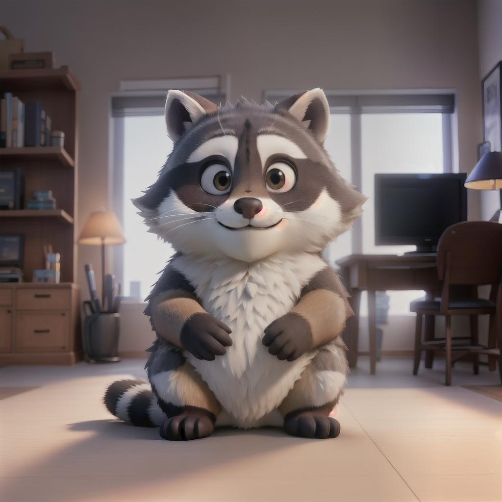  raccoon sitting in gaming chair front a computer on desktop, ((semi anthropomorphic)),(full body), tail, belly, sitting, fat, (chubby), (((white background))), solo, desktop, gaming chair, side view,  [[[clothes]]] hyperrealistic, full body, detailed clothing, highly detailed, cinematic lighting, stunningly beautiful, intricate, sharp focus, f/1. 8, 85mm, (centered image composition), (professionally color graded), ((bright soft diffused light)), volumetric fog, trending on instagram, trending on tumblr, HDR 4K, 8K