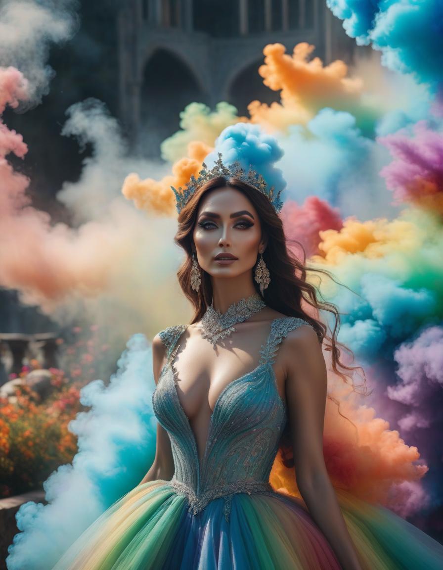  A marvelous abstract fairy tale picture of the world, bright colors mixed with reality. Rainbow smoke. hyperrealistic, full body, detailed clothing, highly detailed, cinematic lighting, stunningly beautiful, intricate, sharp focus, f/1. 8, 85mm, (centered image composition), (professionally color graded), ((bright soft diffused light)), volumetric fog, trending on instagram, trending on tumblr, HDR 4K, 8K