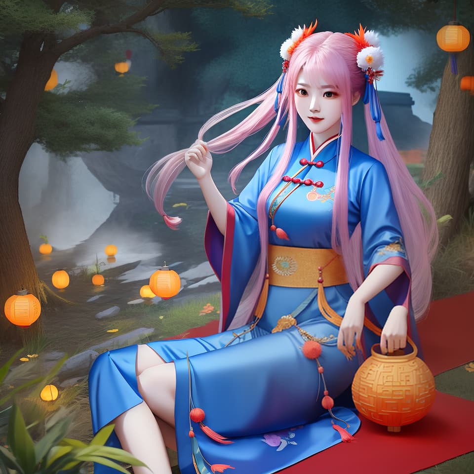  Chinese fairy style, girl, ancient people, occupation: nine tailed fox, monster, Hanfu