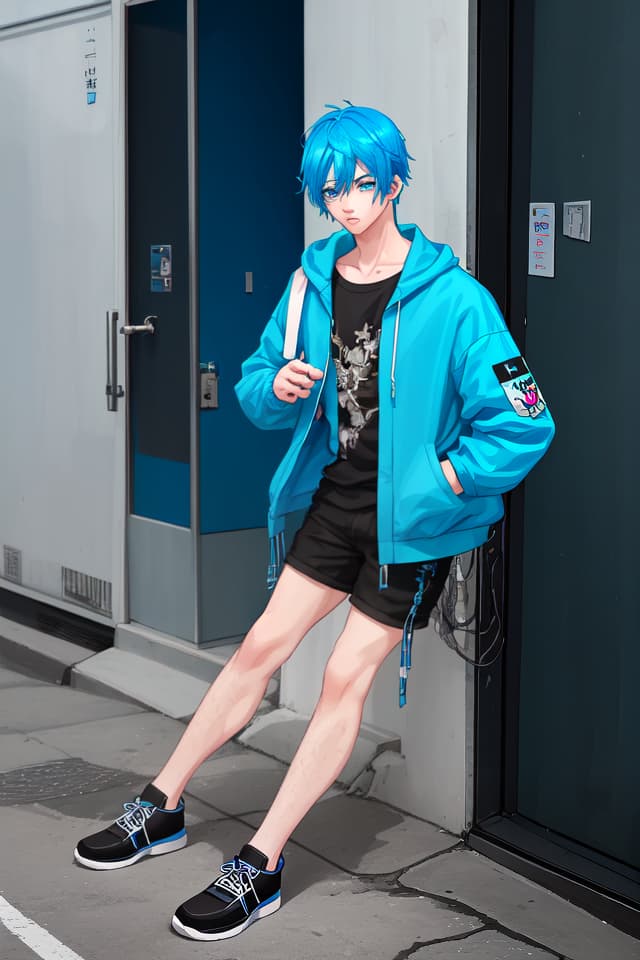  Blue hair, cool boy, 💩, 💩,