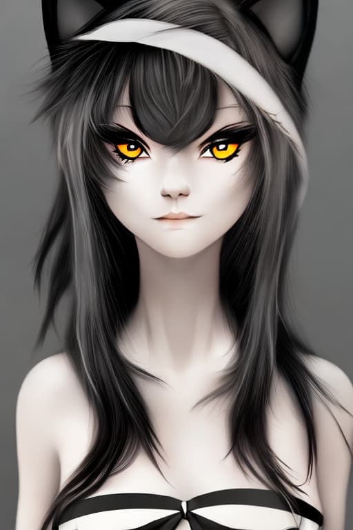  Catgirl with black hair and grey eyes